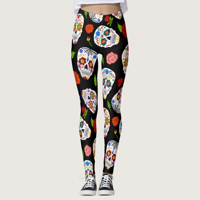 Dia Los Muertos: sugar skulls pattern. Leggings (Front)