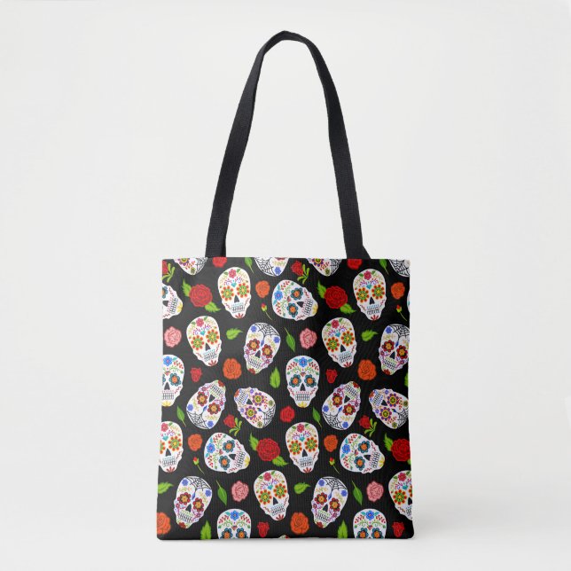 Dia Los Muertos: sugar skulls pattern. Tote Bag (Front)