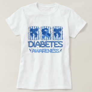 Diabetes Awareness Blue Ribbon Floral Bow T-Shirt