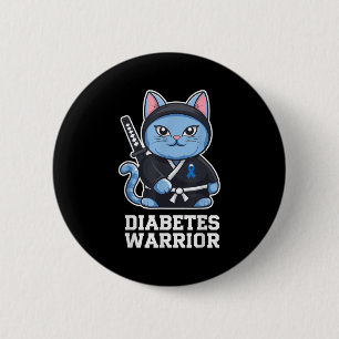 Diabetes Awareness Blue Ribbon Ninja Cat Diabetes 6 Cm Round Badge