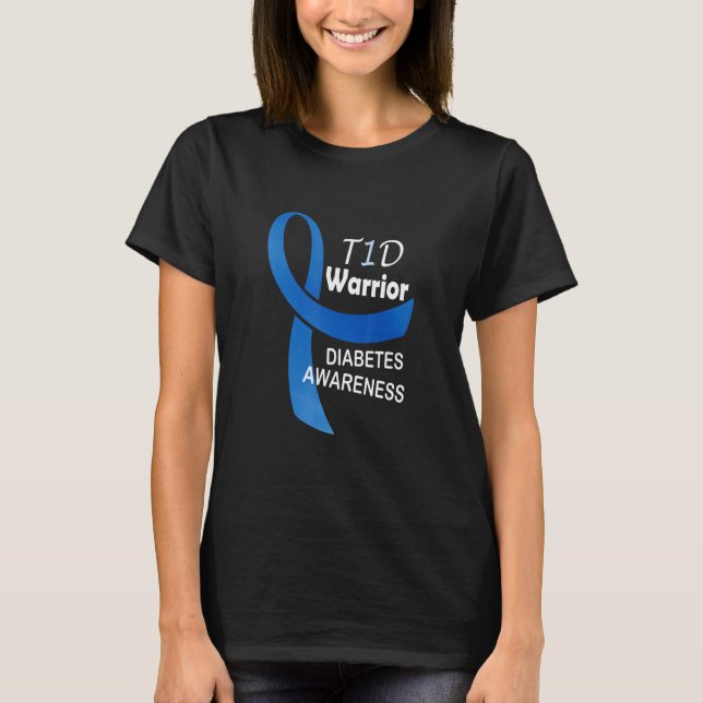 Diabetes Awareness Blue Ribbon T1D Warrior T-Shirt (Front)