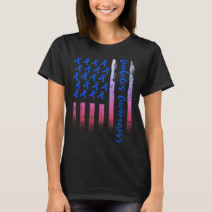 Diabetes Awareness Blue Ribbon Usa American Flag D T-Shirt