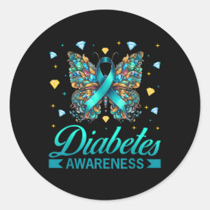 Diabetes Awareness Butterfly Diabetes Blue Ribbon Classic Round Sticker