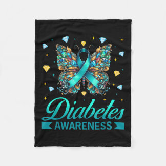 Diabetes Awareness Butterfly Diabetes Blue Ribbon Fleece Blanket