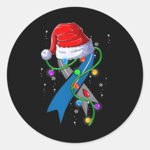 Diabetes Awareness Christmas Santa Hat Blue Ribbon Classic Round Sticker