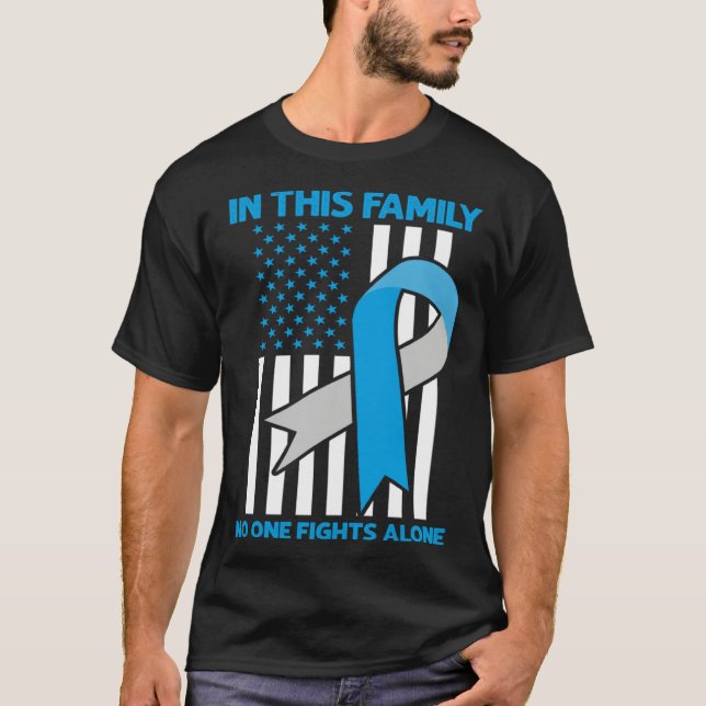 Diabetes Awareness Family USA Flag Blue Ribbon Dia T-Shirt (Front)