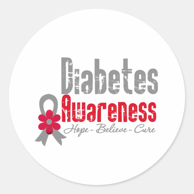 Diabetes Awareness Flower Ribbon Classic Round Sticker (Front)
