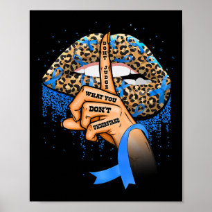 Diabetes Awareness Leopard Lips Blue Ribbon Warrio Poster