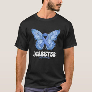 Diabetes Awareness Month Blue Ribbon Butterfly T-Shirt