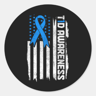 Diabetes Awareness Month Blue Ribbon Type 1 Patrio Classic Round Sticker