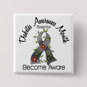 Diabetes Awareness Month Flower Ribbon 2 15 Cm Square Badge