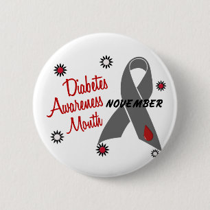 Diabetes Awareness Month Grey Ribbon 1.1 6 Cm Round Badge