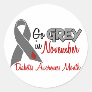 Diabetes Awareness Month Grey Ribbon 1.2 Classic Round Sticker