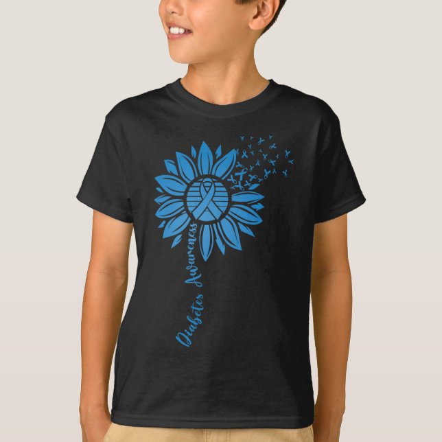 Diabetes Awareness Month Sunflower Blue Ribbon Sup T-Shirt (Front)