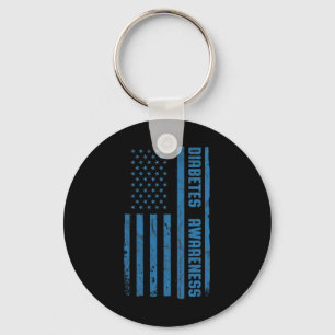 Diabetes Awareness Month Vintage American Flag T1  Key Ring