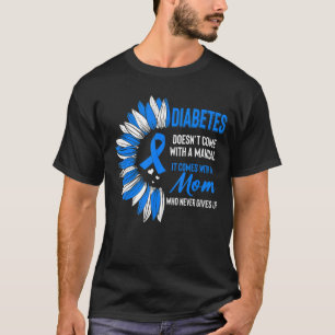 Diabetes Awareness Mum Mother Sunflower Blue Ribbo T-Shirt