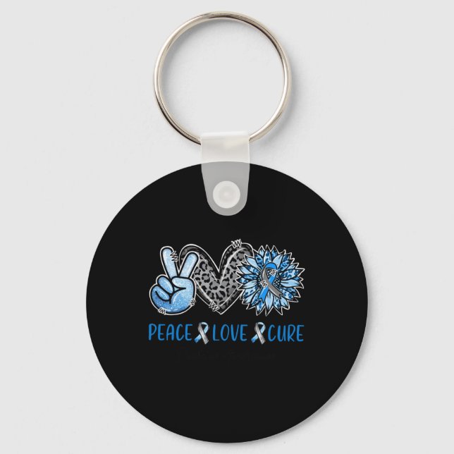 Diabetes Awareness Peace Love Cure Leopard Blue Su Key Ring (Front)