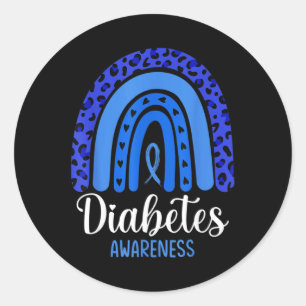 Diabetes Awareness Rainbow Blue Ribbon Fight T1 T2 Classic Round Sticker