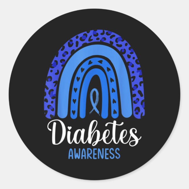 Diabetes Awareness Rainbow Blue Ribbon Fight T1 T2 Classic Round Sticker (Front)