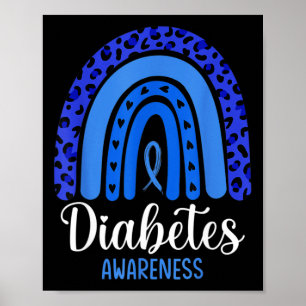 Diabetes Awareness Rainbow Blue Ribbon Fight T1 T2 Poster
