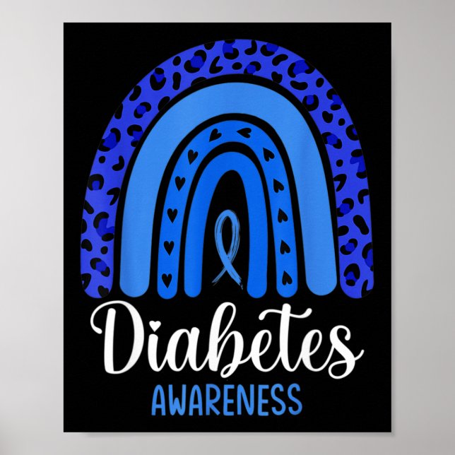 Diabetes Awareness Rainbow Blue Ribbon Fight T1 T2 Poster (Front)