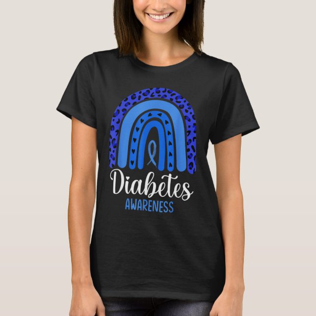 Diabetes Awareness Rainbow Blue Ribbon Fight T1 T2 T-Shirt (Front)