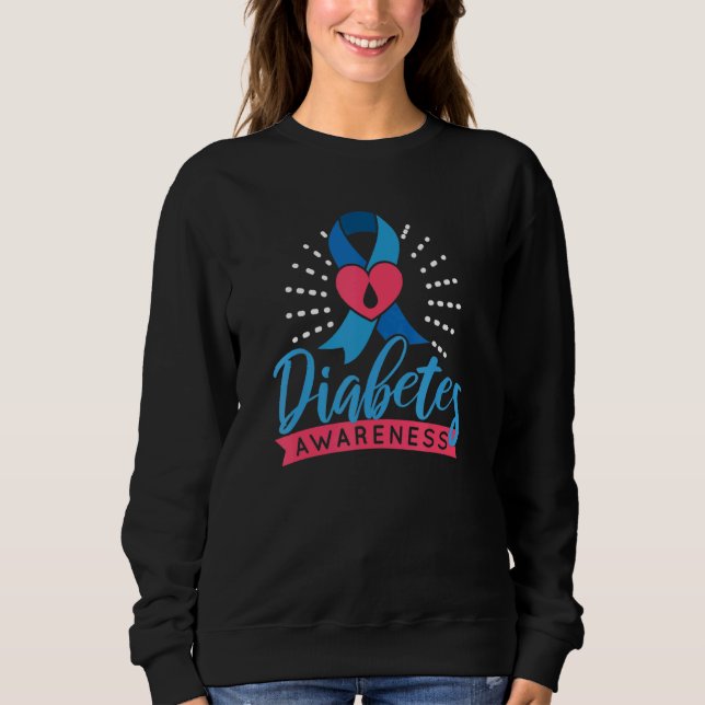 Diabetes Awareness Ribbon Drop Heart Badge Sweatshirt (Front)