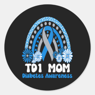 Diabetes Awareness T1d Mum Blue Sunflower Ribbon R Classic Round Sticker