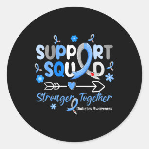 Diabetes Awareness Type 1 2  Women Kids Support Sq Classic Round Sticker