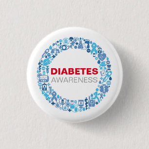 Diabetes Awarenss Blue Circle with Symbols 3 Cm Round Badge