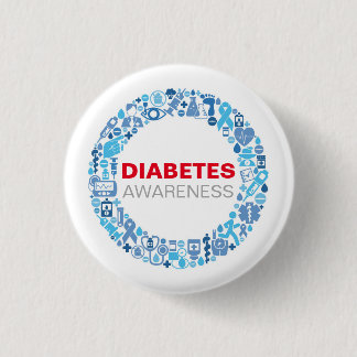 Diabetes Awarenss Blue Circle with Symbols 3 Cm Round Badge