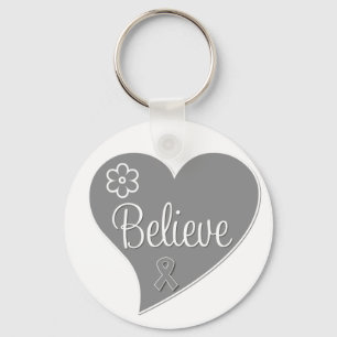 Diabetes Believe Gray Heart Key Ring