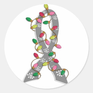 Diabetes Christmas Lights Ribbon Classic Round Sticker