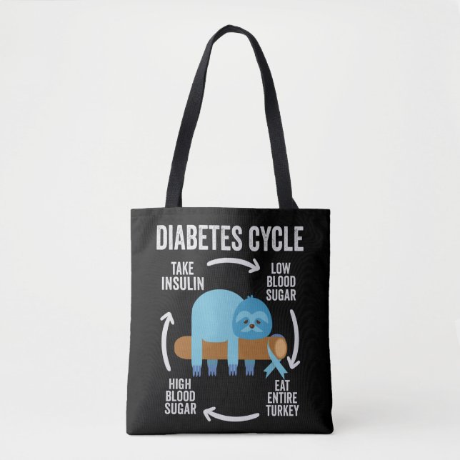 Diabetes Cycle Funny Blue Sloth Ribbon Thanksgivin Tote Bag (Front)