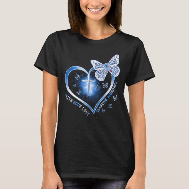 diabetes heart butterfly T-Shirt (Front)