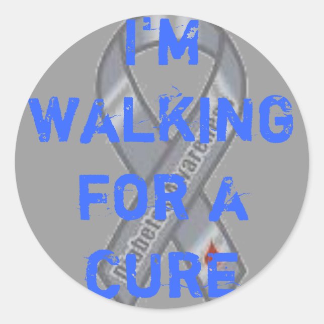 diabetes logo, I'm walking for a cure Classic Round Sticker (Front)
