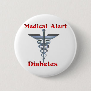 Diabetes Medical Alert Silver Rod & Snakes 6 Cm Round Badge