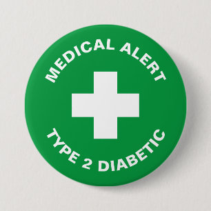 Diabetes Medical Alert Type 2 Diabetic Green 7.5 Cm Round Badge