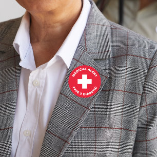 Diabetes Medical Alert Type 2 Diabetic Red  7.5 Cm Round Badge