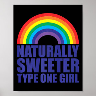 Diabetes Naturally Sweeter Type One Girl Rainbow Poster