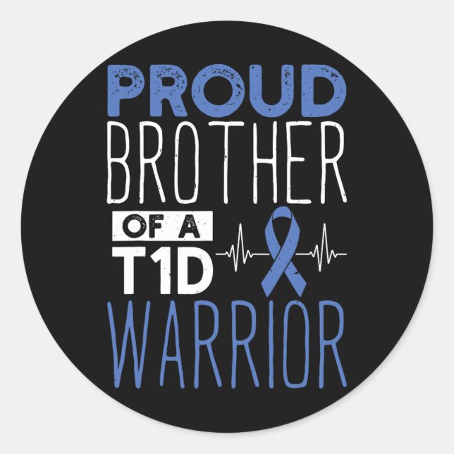 Diabetes Proud Brother Of A T1D Warrior Support Mo Classic Round Sticker (Front)