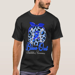 Diabetes Ribbon Blue Out Baseball Blue Ribbon Leop T-Shirt