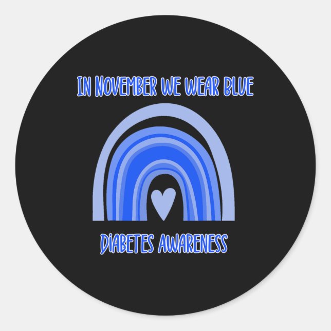 Diabetes T1D Awareness Month Blue Rainbow Ribbon S Classic Round Sticker (Front)