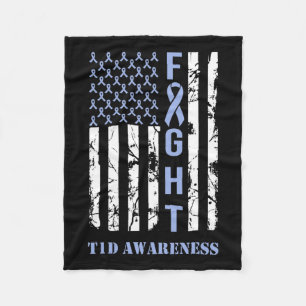 Diabetes T1d Awareness Month Fight Flag Blue Ribbo Fleece Blanket