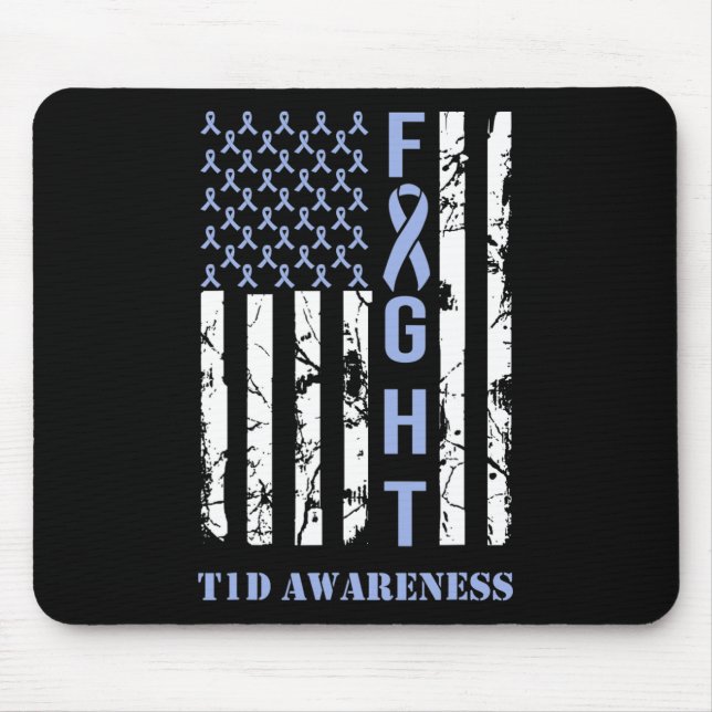 Diabetes T1d Awareness Month Fight Flag Blue Ribbo Mouse Pad (Front)