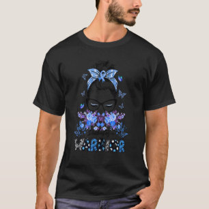 Diabetes Warrior Awareness Messy Bun Butterfly Rib T-Shirt