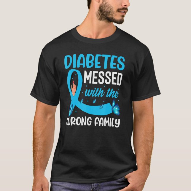 Diabetes Warrior Family  Blue Ribbon Diabetes Awar T-Shirt (Front)