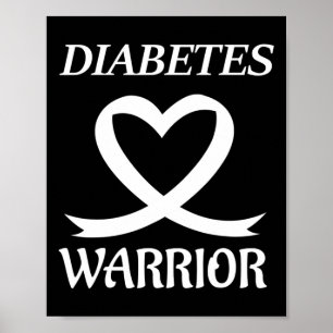 Diabetes Warrior Heart Ribbon Diabetic Awareness Poster