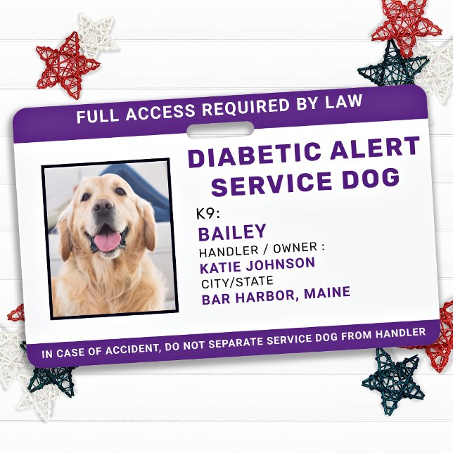Diabetic Alert Personalised Service Dog Photo ID ID Badge (Creator Uploaded)