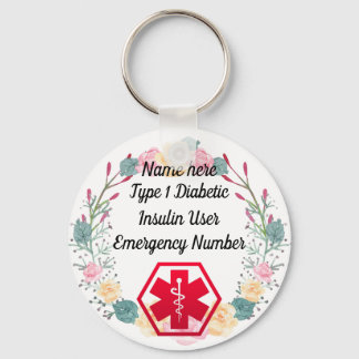 Diabetic Alert Personalised Type 1 or 2 Key Ring